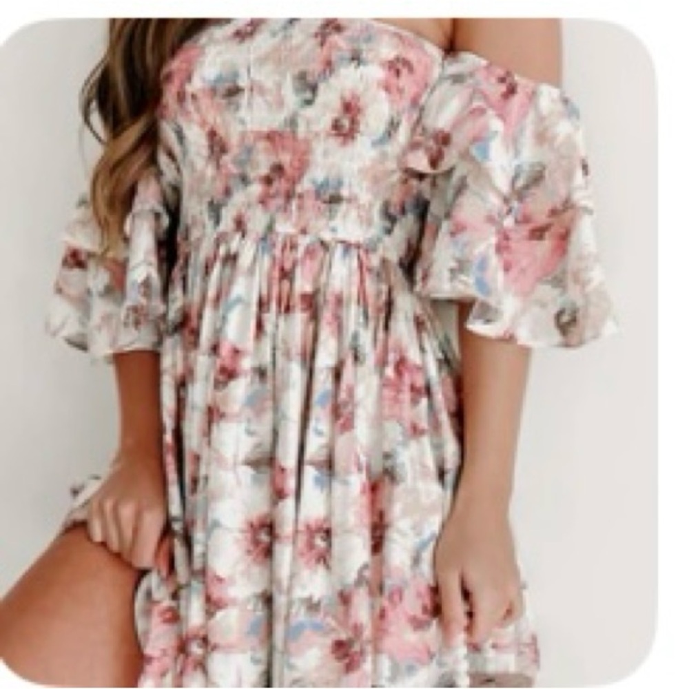 NanaMacs Pink Ruffled Smocked Off-Shoulder Mini Dress